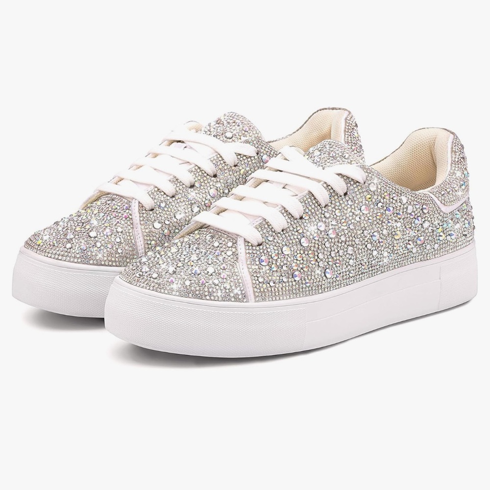 NWT Wedding WHITE Rhinestone Tennis Shoes Bling Sneakers